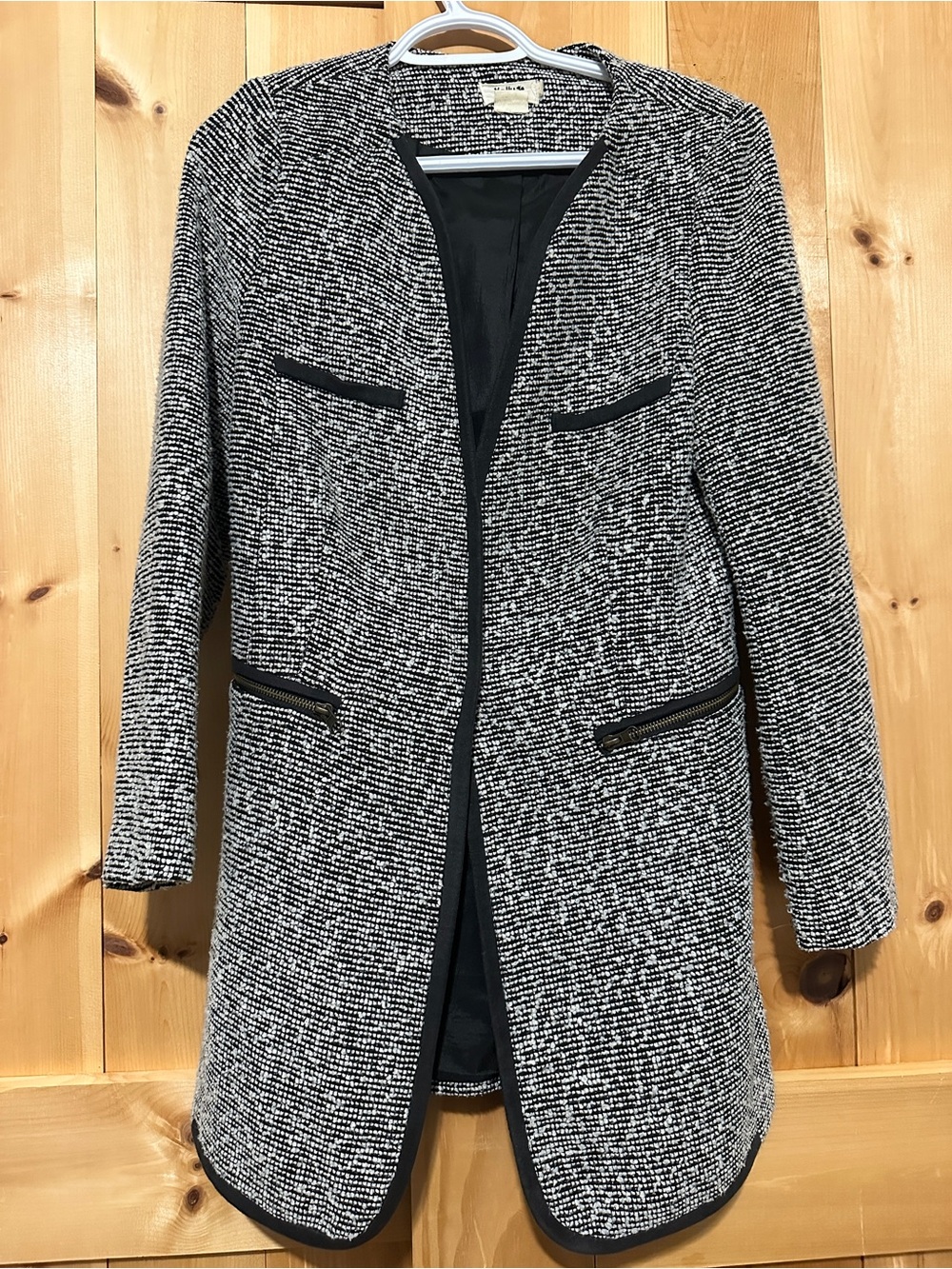 Molly Bracken Black and White Tweed Collarless Blazer Coat size small
